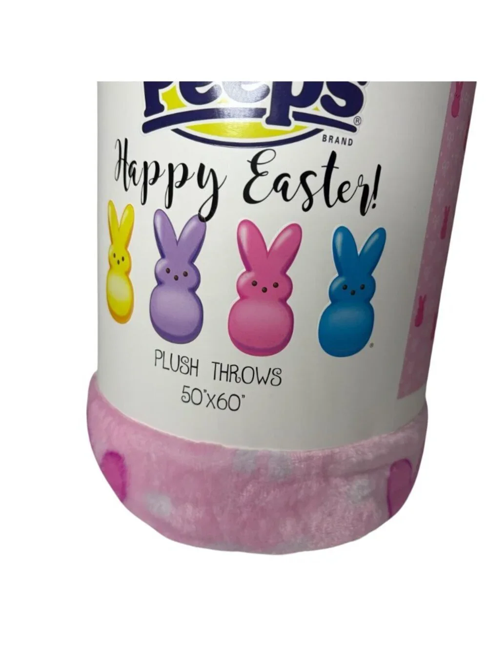 Peeps Brand Happy Easter Plush Throw Blanket 50x60 Pink Bunny Bows Pattern New